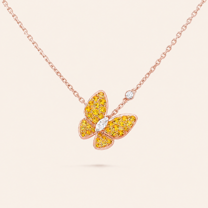 Yellow Pavé Butterfly Pendant Necklace