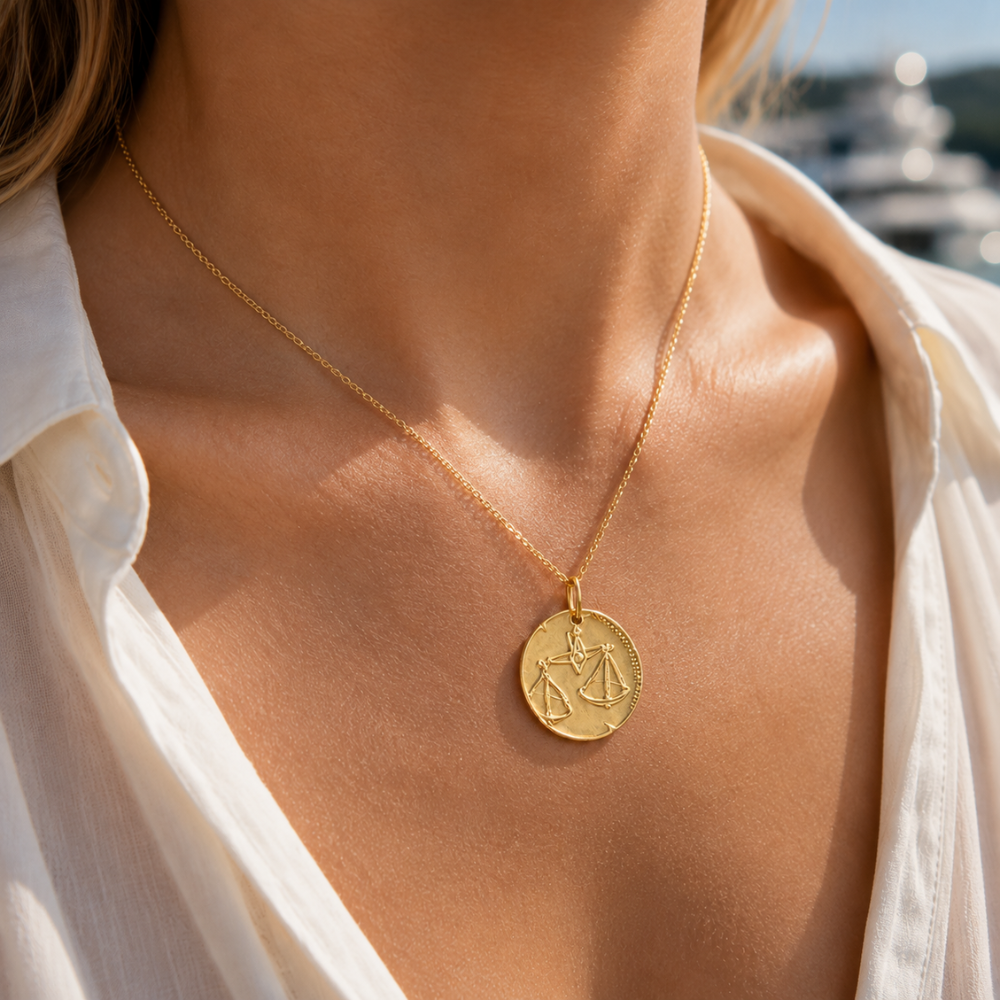 Libra Zodiac Coin Pendant Necklace