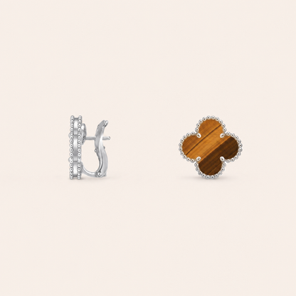 Tiger Eye Clover Huggie Earrings