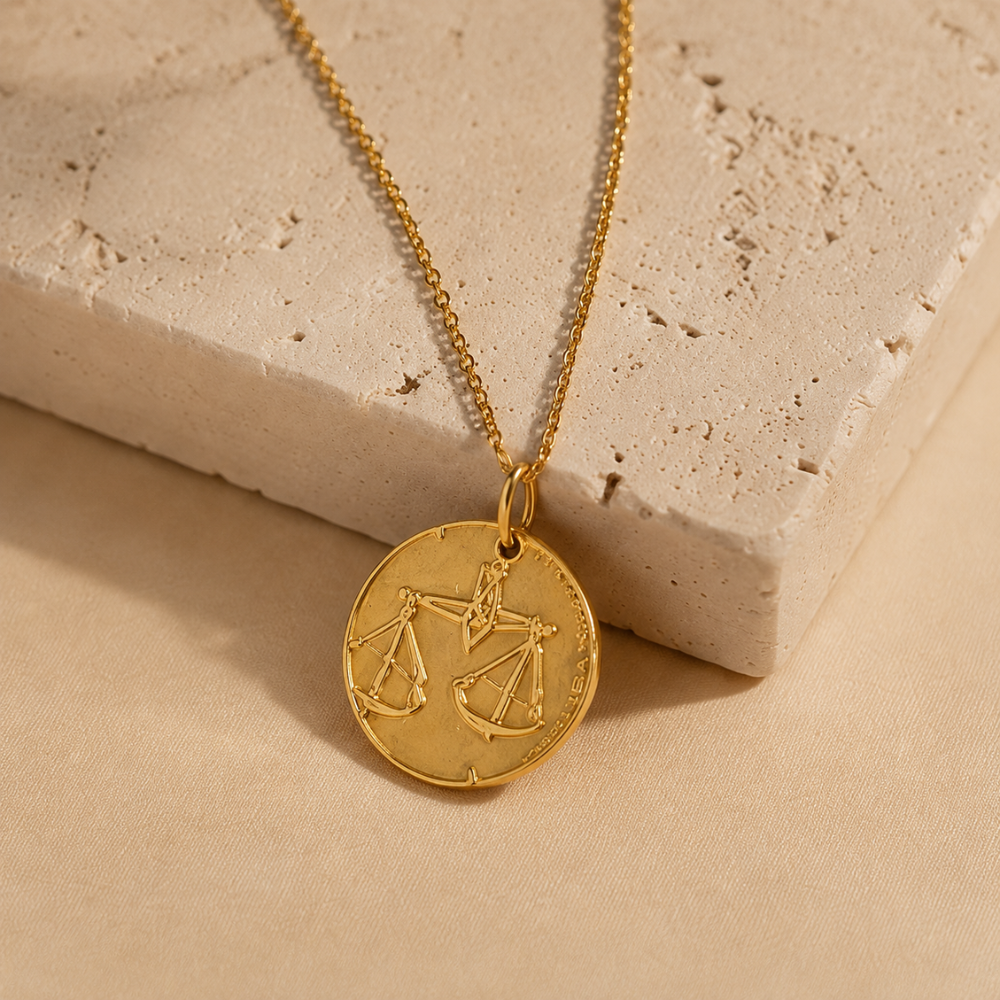 Libra Zodiac Coin Pendant Necklace