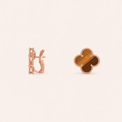 Tiger Eye Clover Huggie Earrings