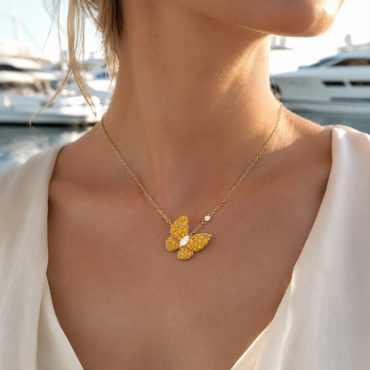 Yellow Pavé Butterfly Pendant Necklace