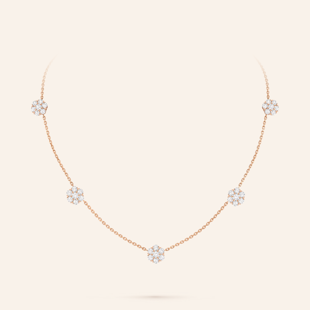 Five-Motif Pavé Floral Necklace