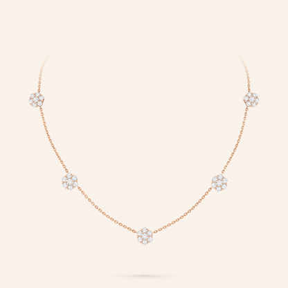 Five-Motif Pavé Floral Necklace