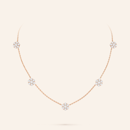 Five-Motif Pavé Floral Necklace
