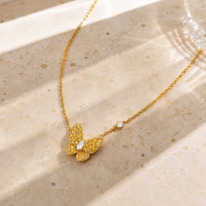 Yellow Pavé Butterfly Pendant Necklace