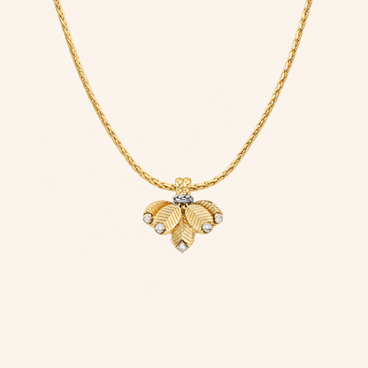 Sculpted Triple Leaf Pendant Necklace with CZ Accents