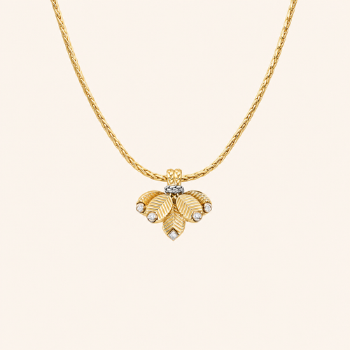 Sculpted Triple Leaf Pendant Necklace with CZ Accents