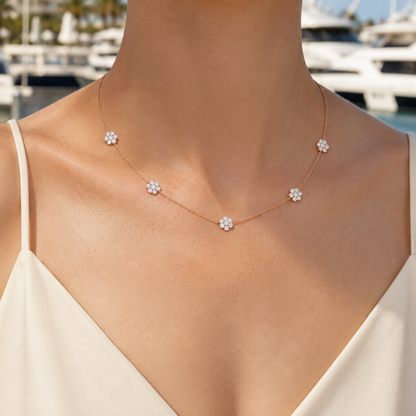 Five-Motif Pavé Floral Necklace