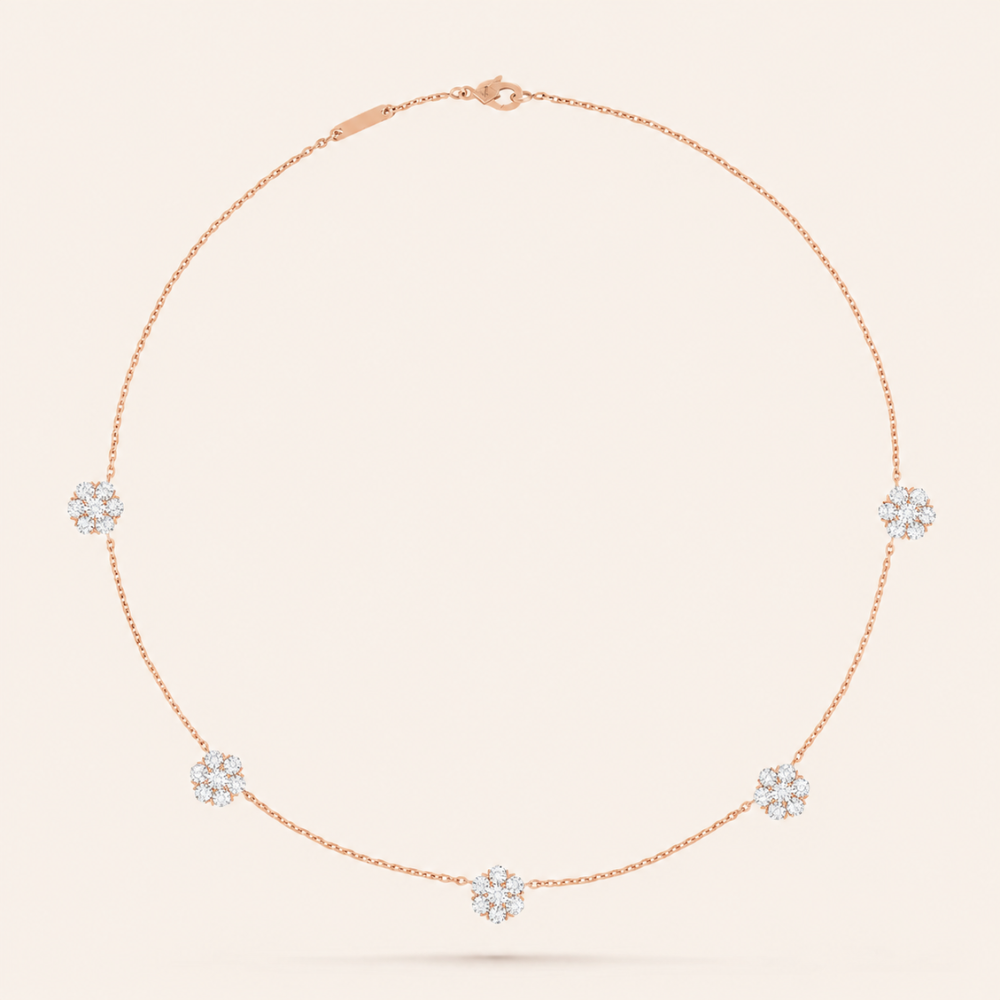 Five-Motif Pavé Floral Necklace