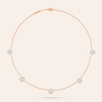 Five-Motif Pavé Floral Necklace