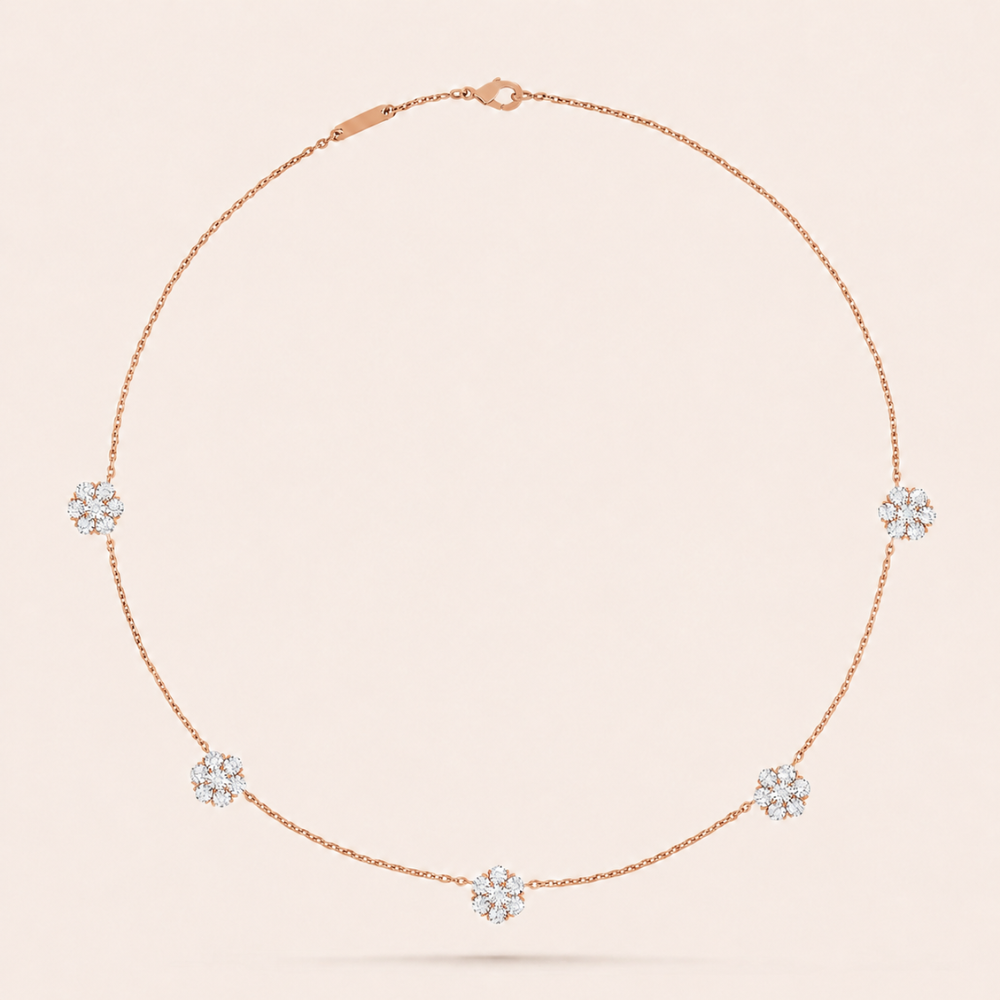 Five-Motif Pavé Floral Necklace