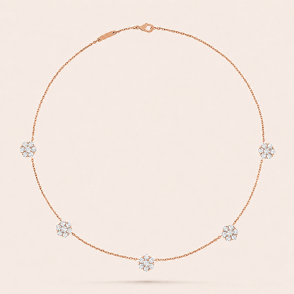 Five-Motif Pavé Floral Necklace