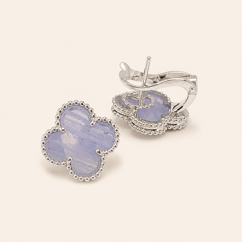 Vintage 1 Motif Chalcedony Clover Earrings