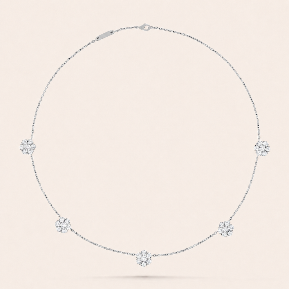 Five-Motif Pavé Floral Necklace