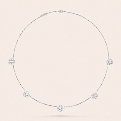 Five-Motif Pavé Floral Necklace