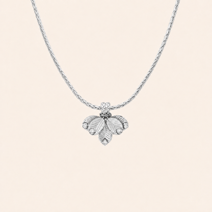 Sculpted Triple Leaf Pendant Necklace with CZ Accents