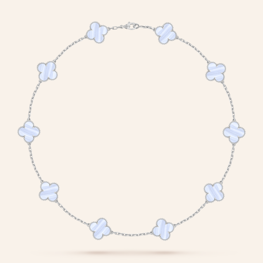 Chalcedony Ten-Motif Clover Necklace