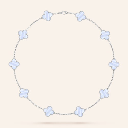 Chalcedony Ten-Motif Clover Necklace