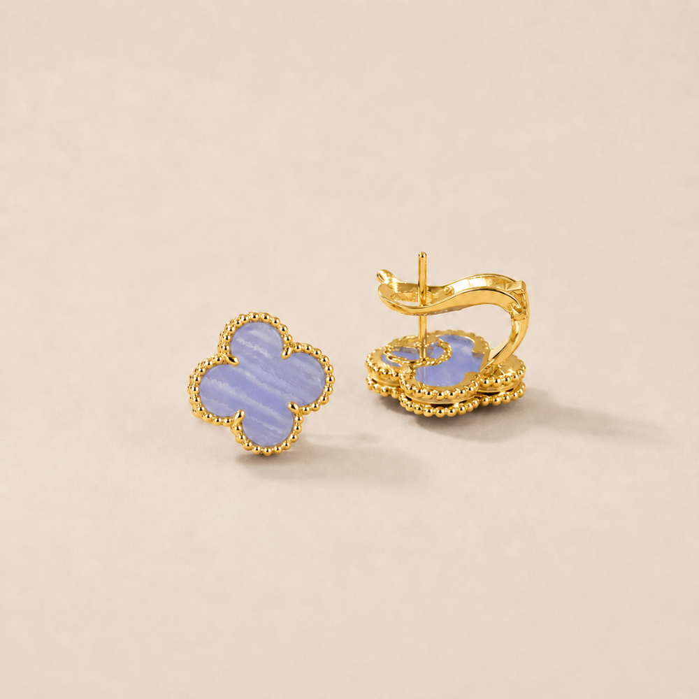Vintage 1 Motif Chalcedony Clover Earrings