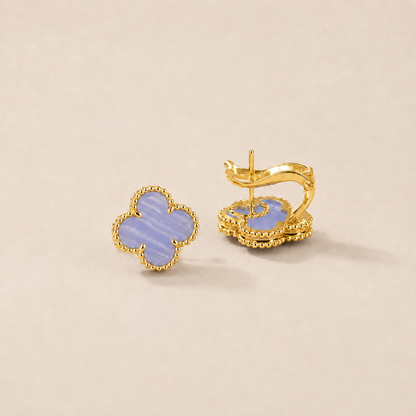 Vintage 1 Motif Chalcedony Clover Earrings