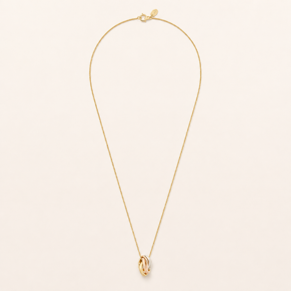 Tri-Color Interlocking Link Pendant Necklace