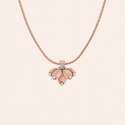 Sculpted Triple Leaf Pendant Necklace with CZ Accents