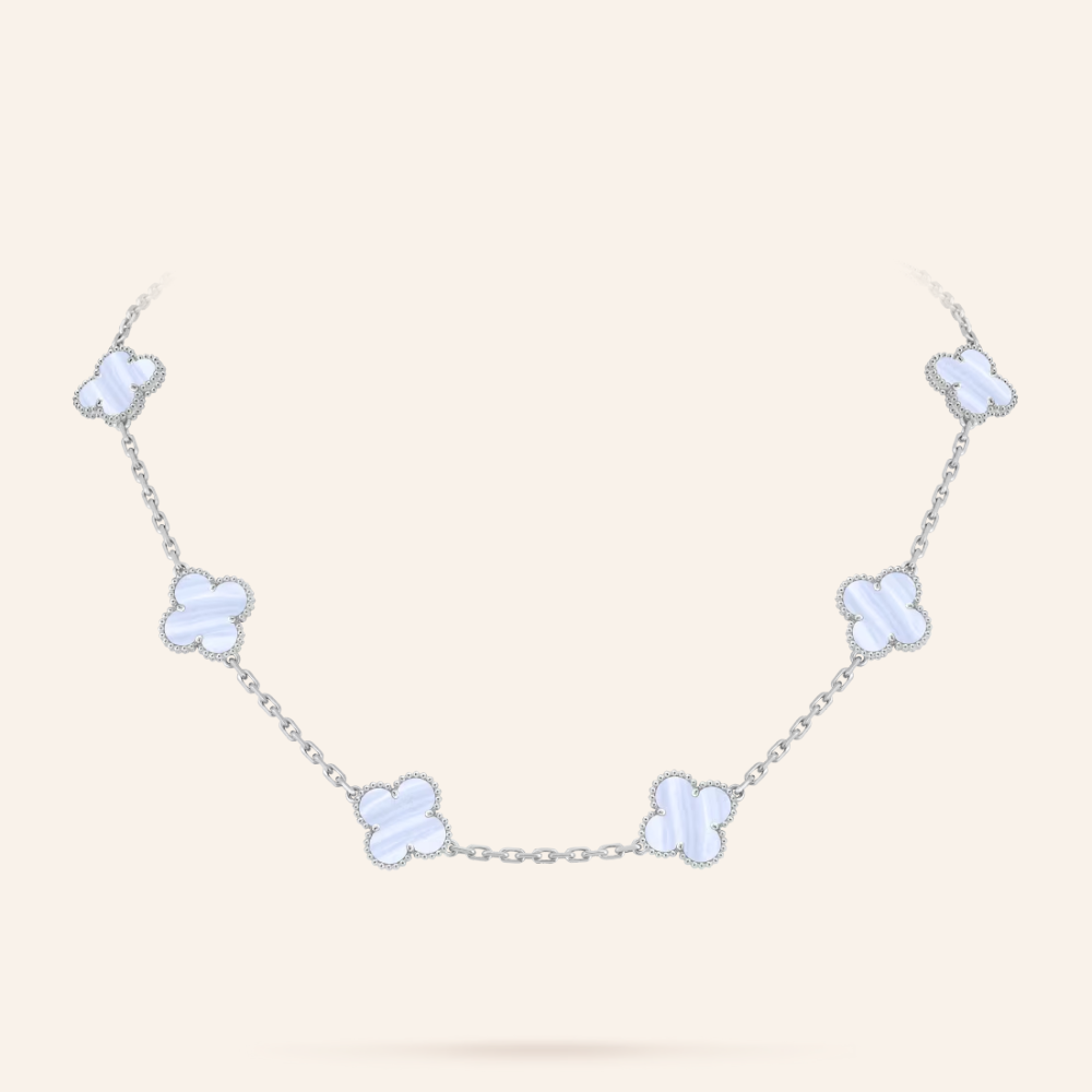 Chalcedony Ten-Motif Clover Necklace
