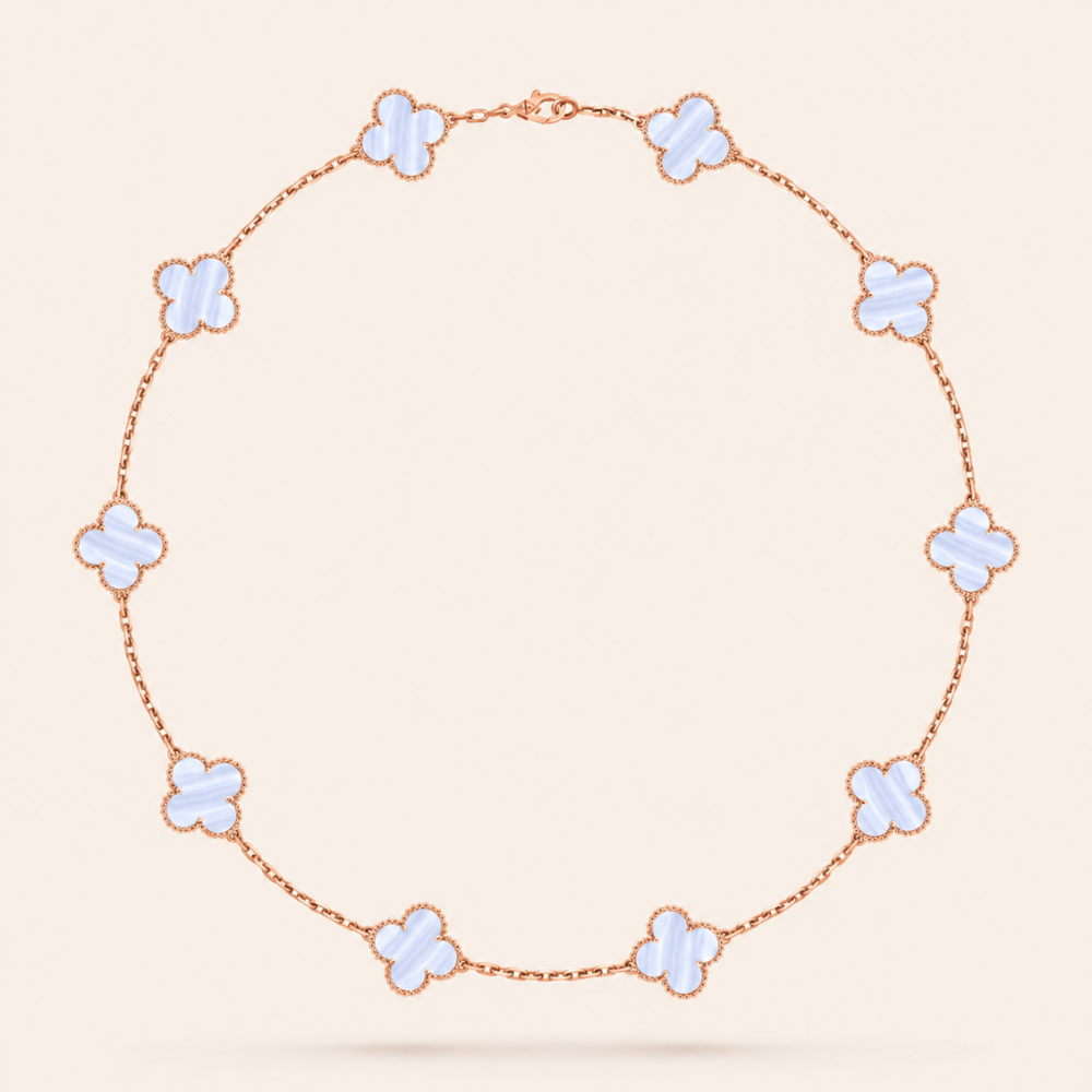 Chalcedony Ten-Motif Clover Necklace