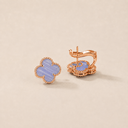 Vintage 1 Motif Chalcedony Clover Earrings