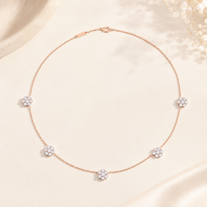 Five-Motif Pavé Floral Necklace