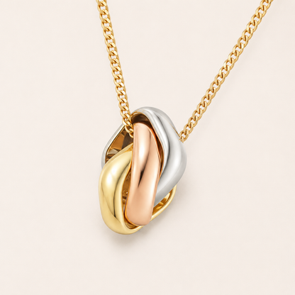 Tri-Color Interlocking Link Pendant Necklace