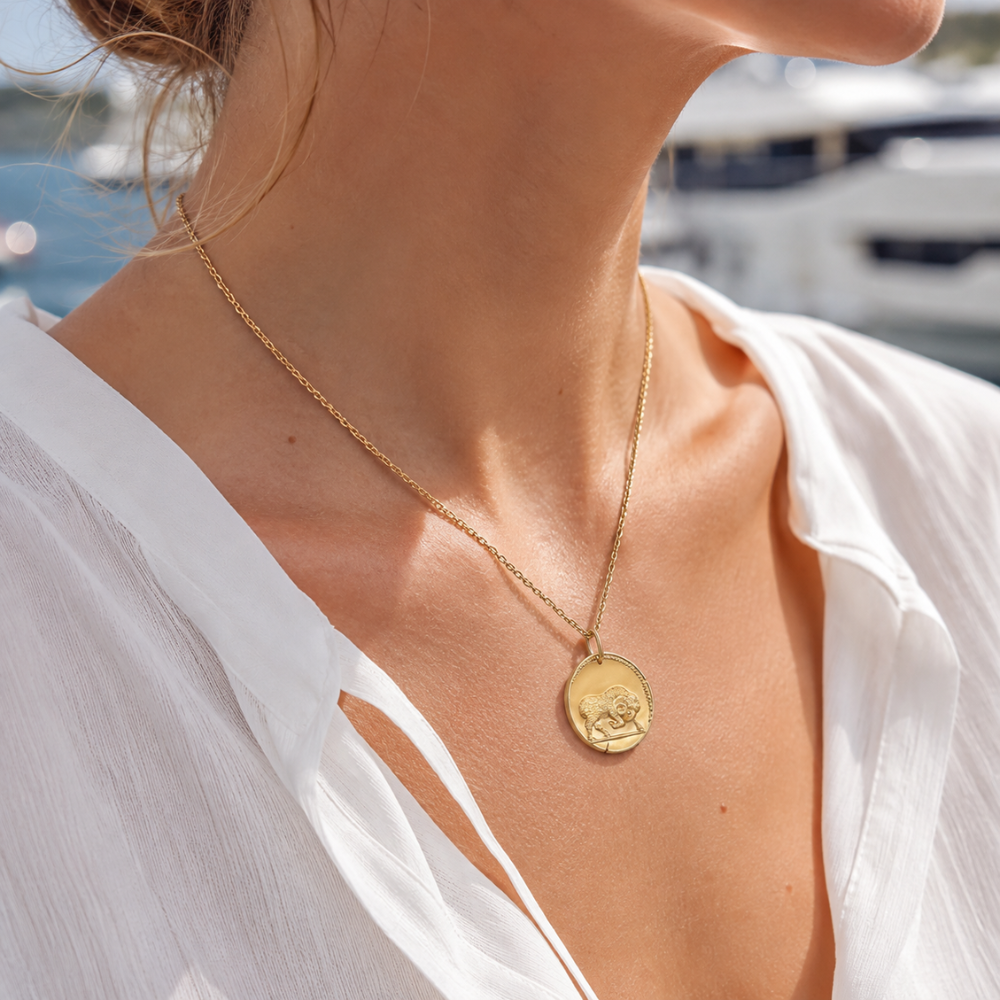 Aries Zodiac Coin Pendant Necklace