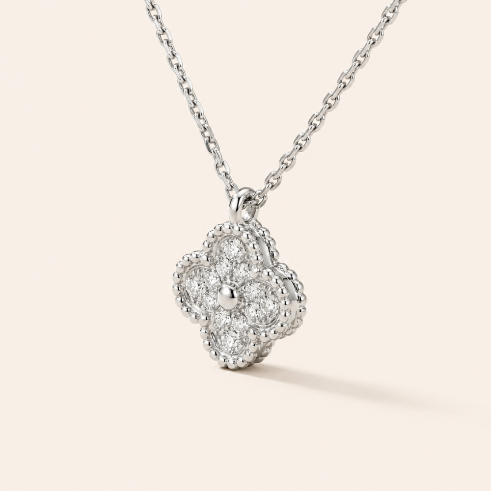 Vintage Sweet Pavé Four-Leaf Clover Pendant Necklace