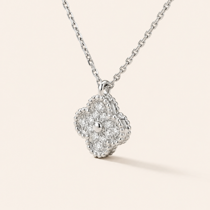 Vintage Sweet Pavé Four-Leaf Clover Pendant Necklace