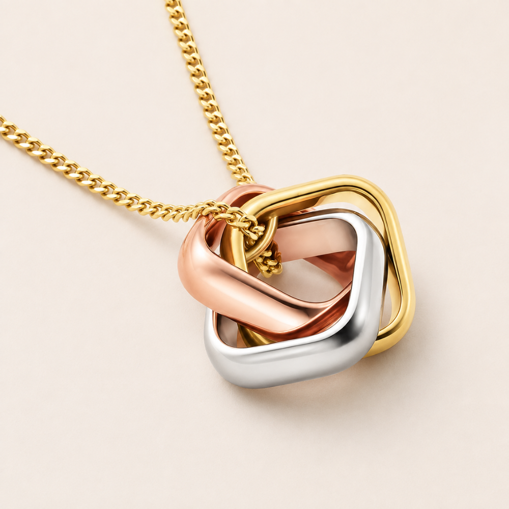 Tri-Color Interlocking Link Pendant Necklace