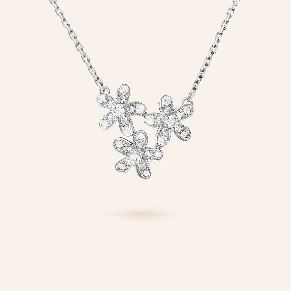 Three-Flower Pavé Cluster Necklace