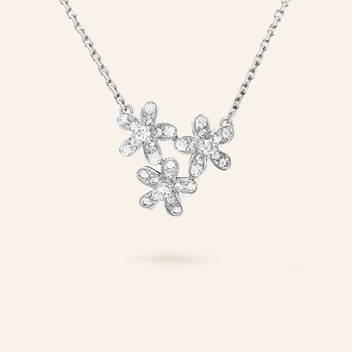 Three-Flower Pavé Cluster Necklace