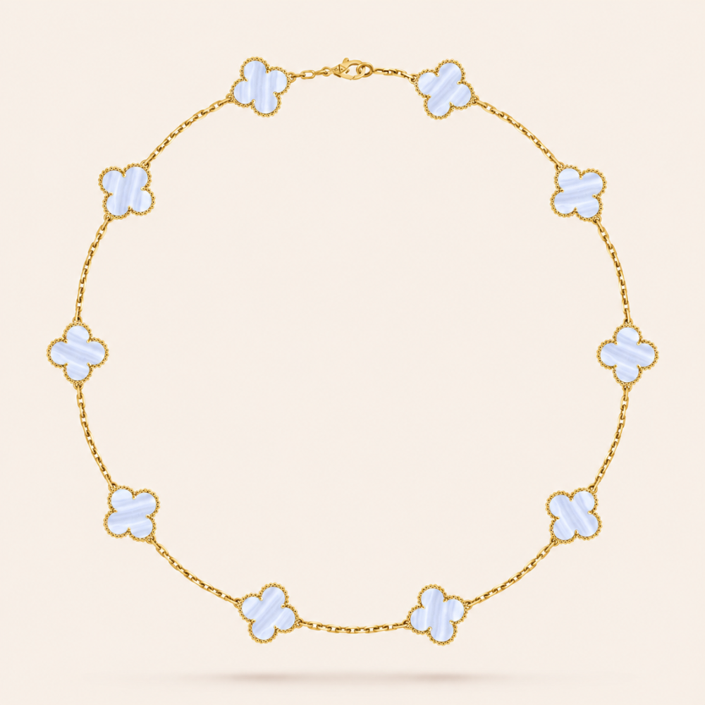 Chalcedony Ten-Motif Clover Necklace