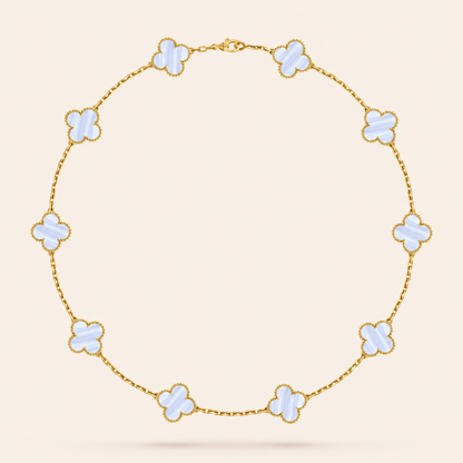 Chalcedony Ten-Motif Clover Necklace