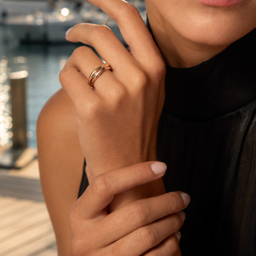 Tri-Color Interlocking Triple Band Ring