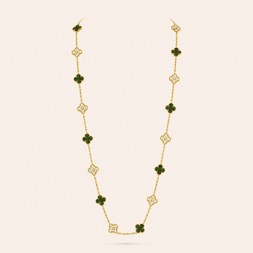 Twenty-Motif Gray Clover & Pavé Long Necklace