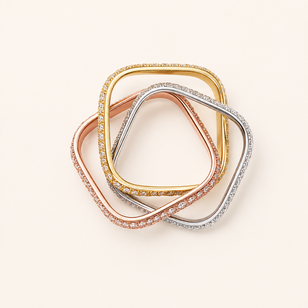 Tri-Color Pavé Interlocking Band Ring
