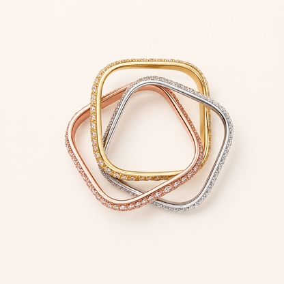 Tri-Color Pavé Interlocking Band Ring