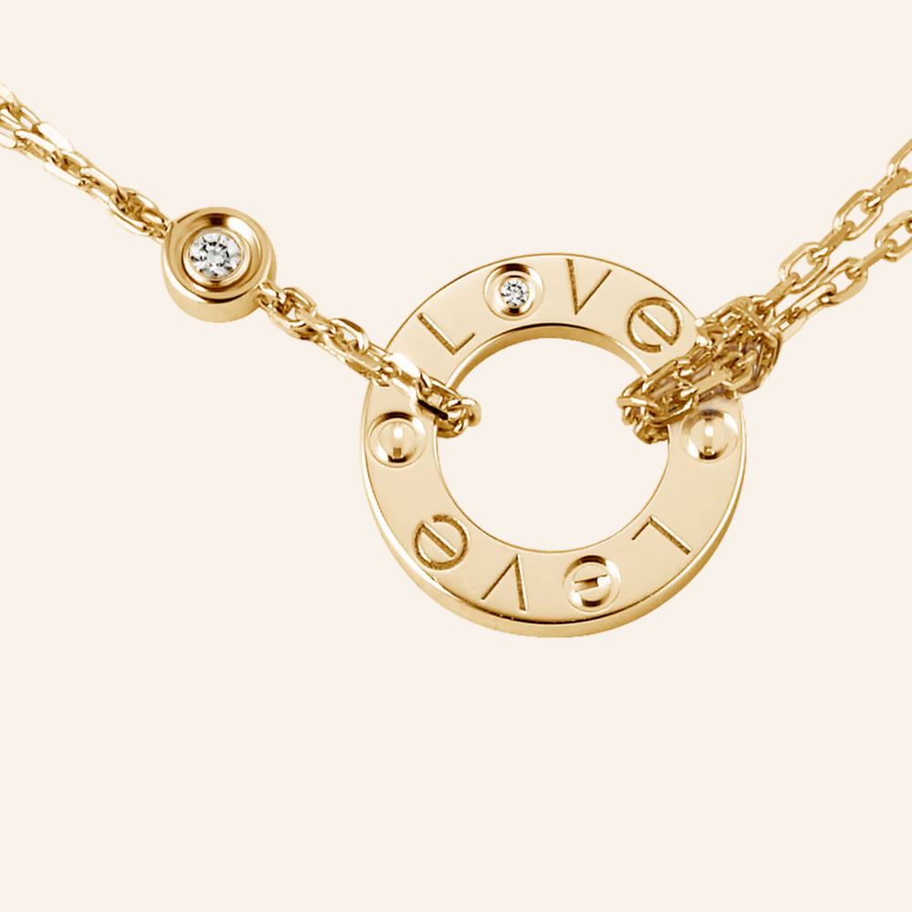 Love Circle Double Chain Necklace with CZ Accent