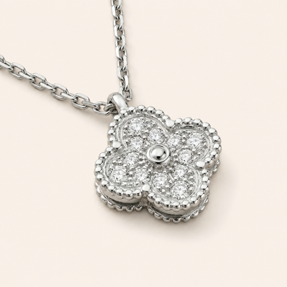 Vintage Sweet Pavé Four-Leaf Clover Pendant Necklace