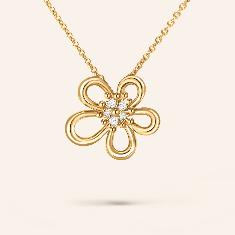 Floral Pendant Necklace with CZ Accents