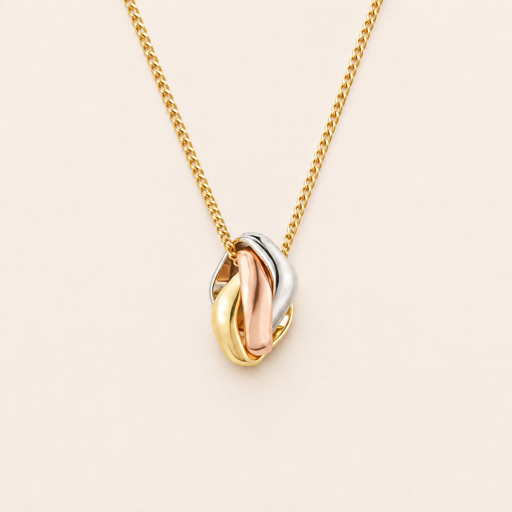 Tri-Color Interlocking Link Pendant Necklace
