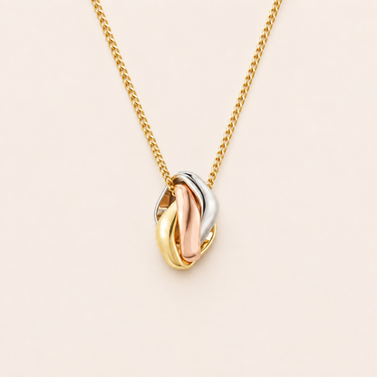 Tri-Color Interlocking Link Pendant Necklace