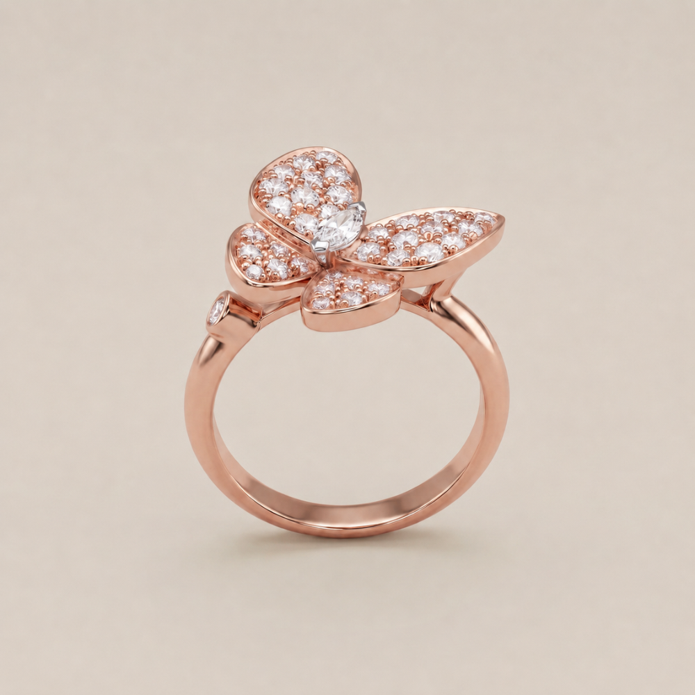 Two Butterfly Pavé Diamonds Ring